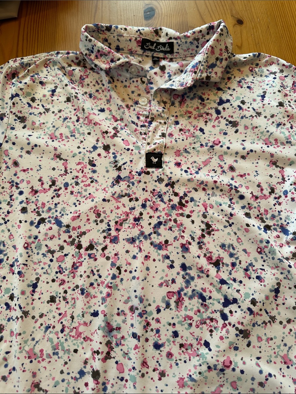 Bad Birdie Youth XL White Splatter-Print Polo Shirt